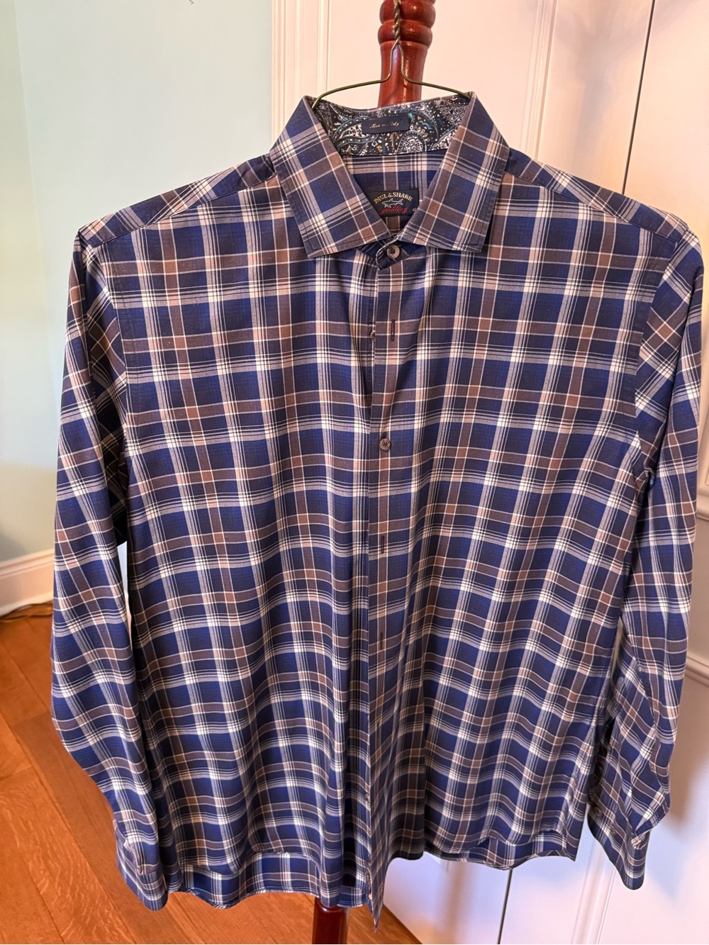 Paul and Shark Luxury Plaid Men's Dress Shirt - Blue & Brown